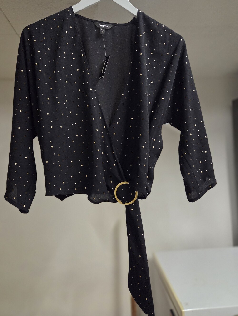 BNWT Express Black Wrap Top with Gold Ring✨️